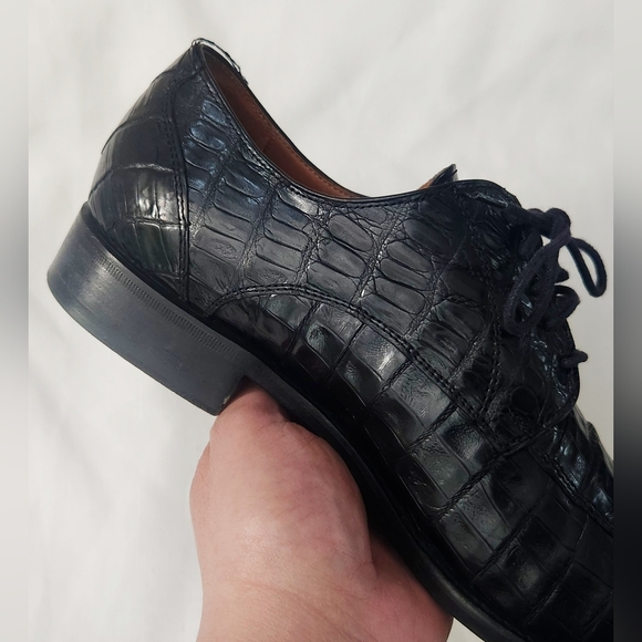Calzoleria Toscana $1,395 Eduardo Genuine Crocodile Shoes Black SZ 44 Italy Made - Picture 13 of 16